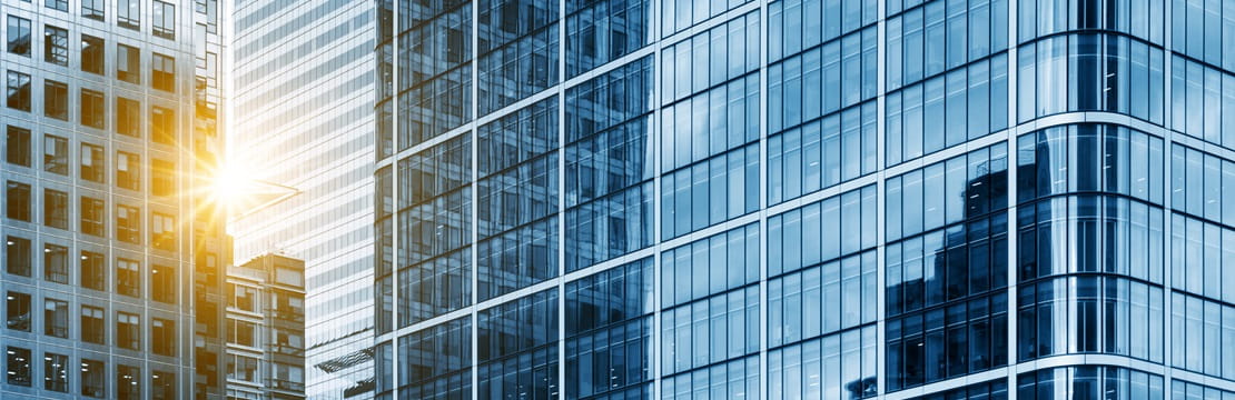 Low angle view of financial district buildings